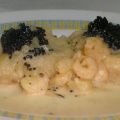 merluza con salsa de cava y caviar