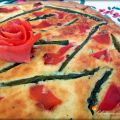 Pastel de queso con salmón y espárragos