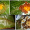 Huevos encamisados en hoja de plátano