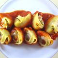 Galets rellenos de pisto y mozzarella