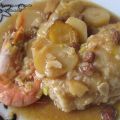 Bacalao con patatas, gambas y pasas