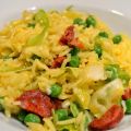 Arroz con col, guisantes y chorizo
