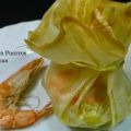 Pasta brick con puerros y gambas