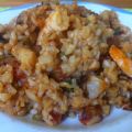 Arroz con bacalao y langostinos