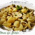 Tiburones con champiñones y guisantes
