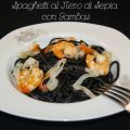 Spaguetti al Nero di Sepia con Gambas