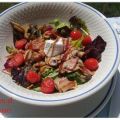Ensalada templada con beicon y champiñones