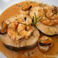 Merluza con salsa de  Gambas al vapor con Lékué