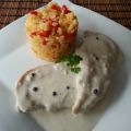 Arroz con pimientos en microondas.