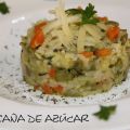 Timbal de arroz con verduras y queso