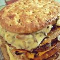 Sándwich gratinado de acelga, hongos y huevo
