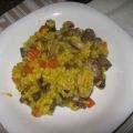 Risotto con champiñones, almejas y azafrán