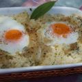 Pastel de arroz al horno con huevos y gorgonzola