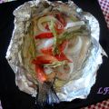 Trucha al papillote con pimientos