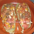 Calabacines rellenos de tomate y maiz