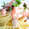 PASTA CON SALMÓN Y CHAMPIñONES: