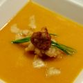 Crema de calabaza con bacalao y rossinyol