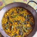 Paella de pimientos de Padrón y pulpo