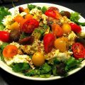 Ensalada de tomates cherry, aguacate y mozarella