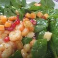 Ensalada tibia de gambas al curry
