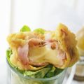 Frito de langostino , beicon y queso