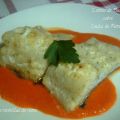 LOMOS DE BACALAO SOBRE COULIS DE PIMIENTOS