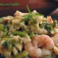 REVUELTO DE TALLOS DE ESPINACAS CON GAMBAS