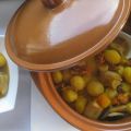 Setas con patatas, calabaza y mejillones