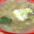 Sopa con tapioca y crema de bacalao