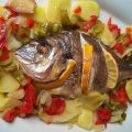 Dorada al horno con verduras