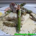 Panga con rebozuelos y espárragos verdes
