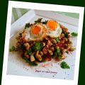 Habitas salteadas con champiñones y huevos