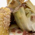 Pasta con puré de champiñones y alcachofas