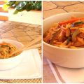 Espaguetis con hortalizas salteadas en el wok