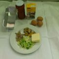 Pastel de puerros, langostinos y mejillones