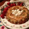 Gelatina de verduras y langostinos.