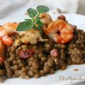 ENSALADA DE LENTEJAS CON GAMBONES Y JAMÓN