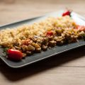 Verduritas de temporada con seitan y bulgur