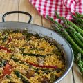 Arroz con espárragos y secreto ibérico