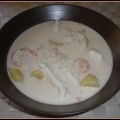 GAZPACHUELO CON MERLUZA Y GAMBAS