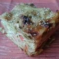 Lasaña de vegetales, paté y frutas