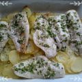 Pescada en salsa verde con patatas al horno