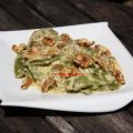 Judías verdes con crema de setas y nueces.