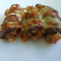 Canelones de berenjena con huevo, atún y tomate