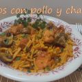 Fideos a la cazuela con pollo y champiñones