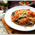TALLARINES CREMOSOS CON LANGOSTINOS Y ESPINACAS