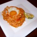 Arroz al huevo con bacalao.