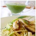 Spaguetti con setas al pesto