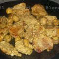 Solomillo frito con ajos y champiñones
