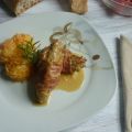 Rollitos de ternera en salsa de cebolla y brandy